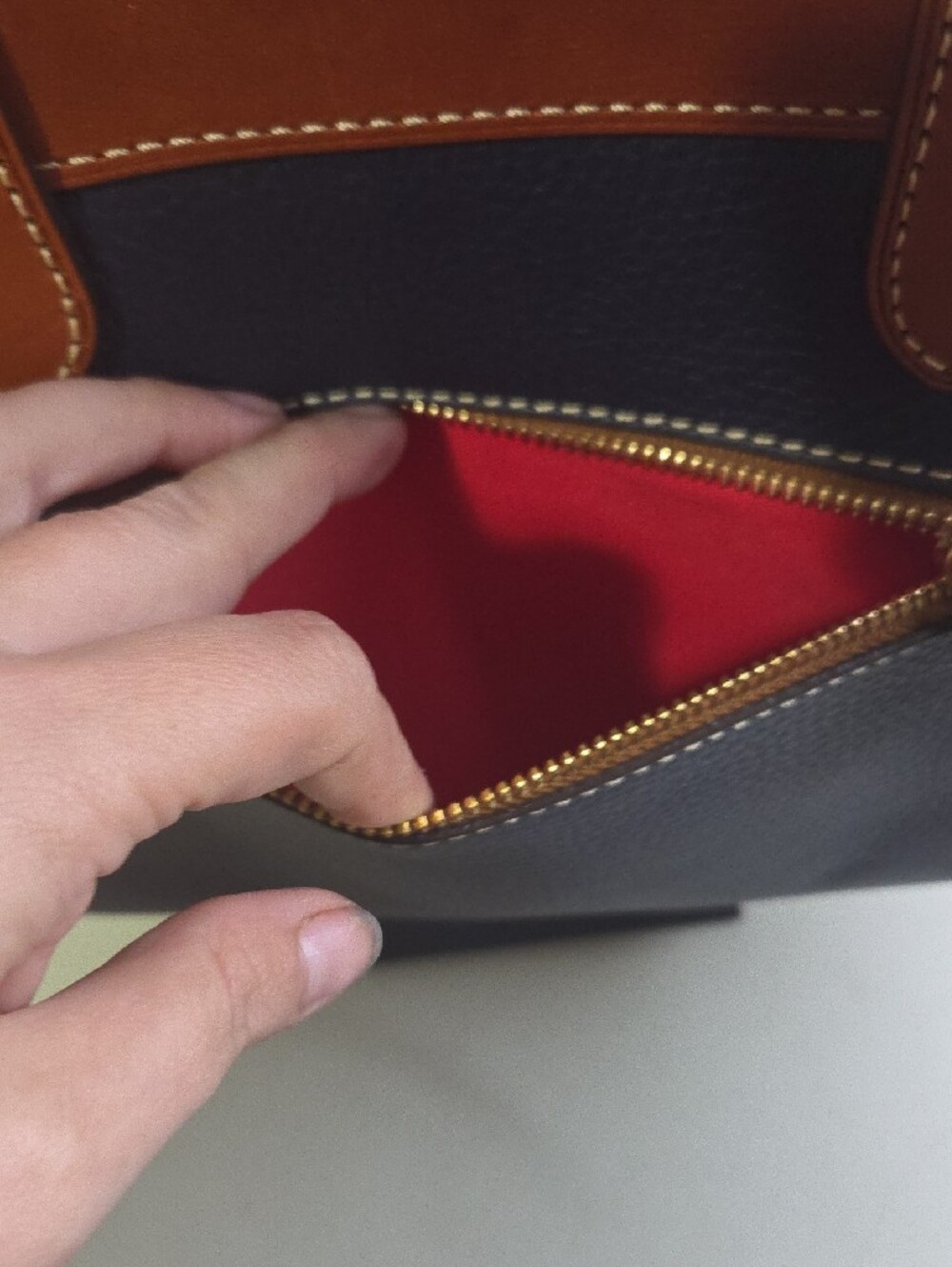 Dooney And Bourke Ariel Navy and Brown Leather Tote Bag - Picture 5 of 11